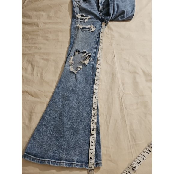 American Eagle Super High Rise Distressed Ripped Flare Jeans 6 Long - Picture 3 of 6